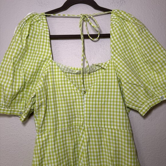 Primark Lime Check Puff Sleeve Cottagecore Dress UK14 EU42 US10 Western Cowgirl - Picture 6 of 8